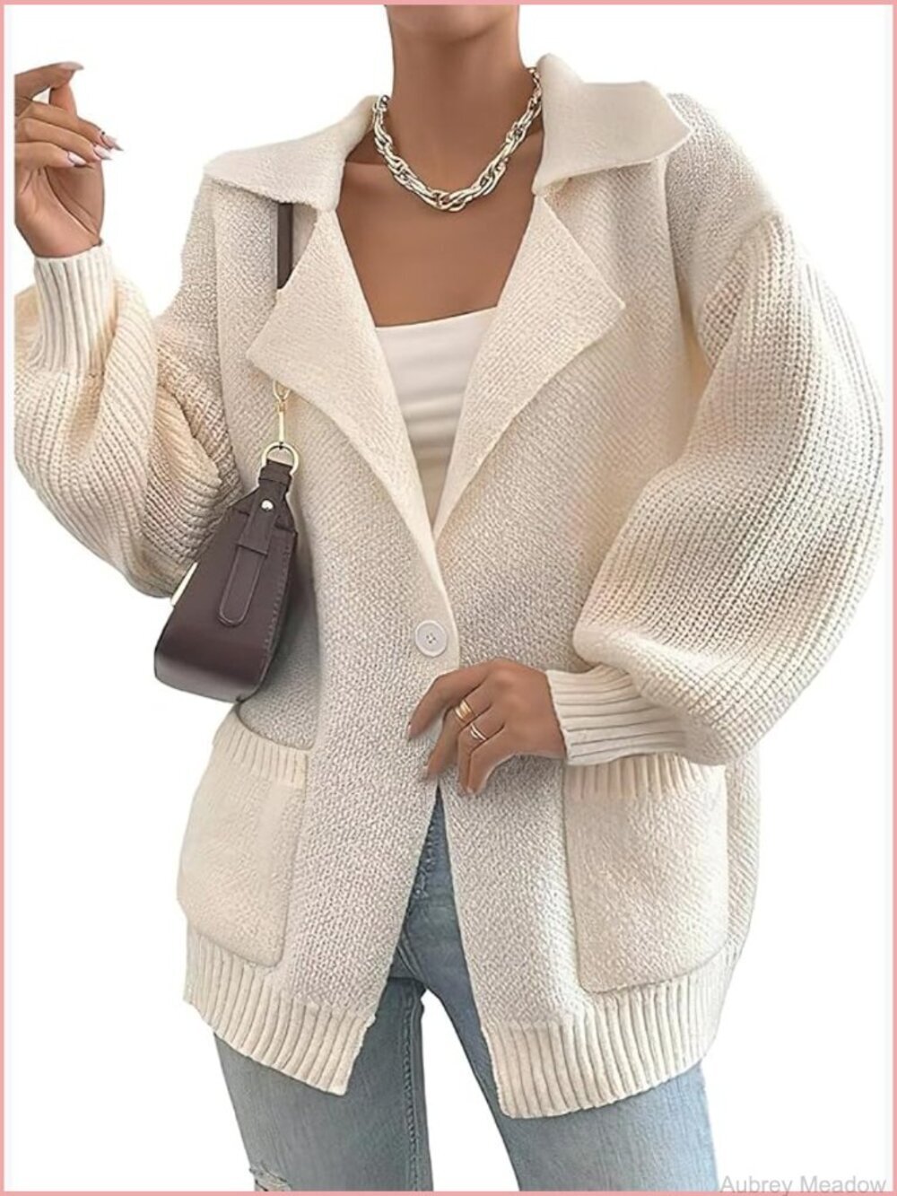 Trendy Y2K Long Lantern Sleeve Shawl Lapel Button Baggy Loose Cable Knit